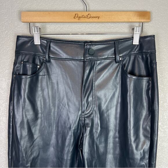 Badgley Mischka Navy Vegan Leather High Rise Straight Flare Stretchy Pants 6 - Picture 4 of 10